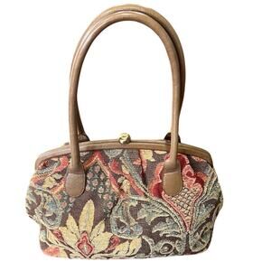Talbots Tapestry Handbag Floral Jacquard Kisslock Vintage Style Shoulder Bag